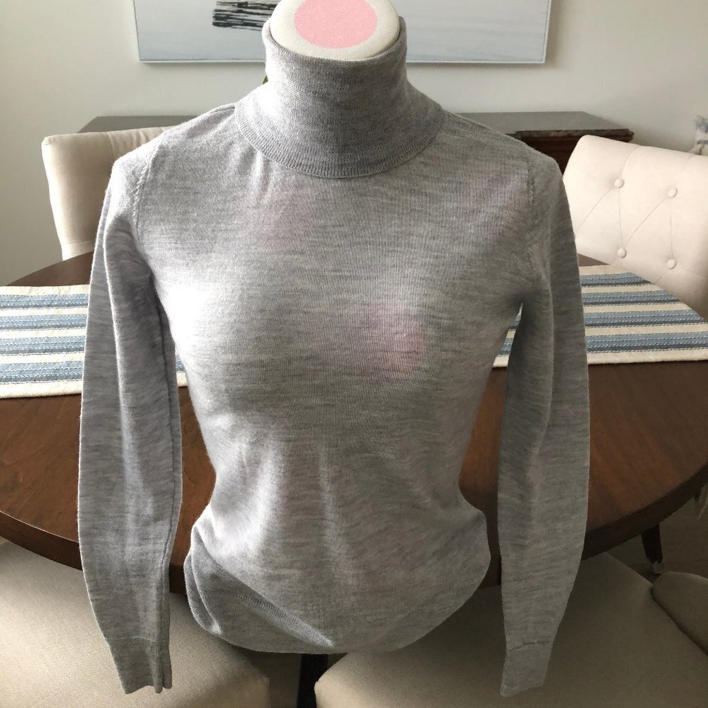 Max Studio Extra Fine Merino Wool Lg Slv Turtleneck Sweater Heather Gray Sz XS